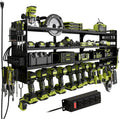 Skiennix Cordless Drill Holder - Heavy-Duty 4-Tier Tool Organizer with Pegboard & Power Strip | Wall Mount
