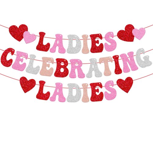 Galentine's Day Decoration Ladies Celebrating Ladies Banner No Boys Allowed Happy Valentine's Day Be My Galentine Decor Girl Lady Women Gal Pals Party Glitter Supplies