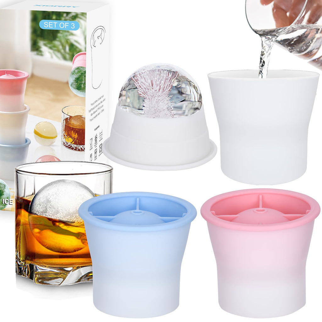 (Upgrade) Ice Molds 3 PCS, Silicone Sphere Ice Mold Maker, Stackable Easy Release Circle Ice Cube Mold with Lids, Spherical Ice Makers with Lids for Whiskey, Cocktails, Bourbon, and Drinks