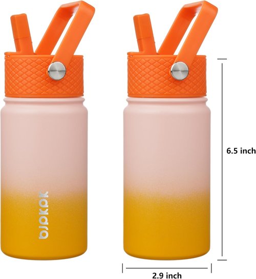BJPKPK Insulated Water Bottle - 15 oz Stainless Steel Flask with Straw Lid | Leak-Proof & BPA-Free - Coral