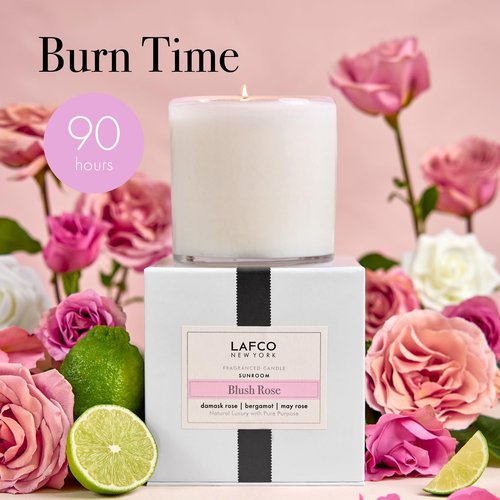 LAFCO New York Signature Candle, Blush Rose - 15.5 oz - 90-Hour Burn Time - Reusable, Hand Blown Glass Vessel - Made in The USA