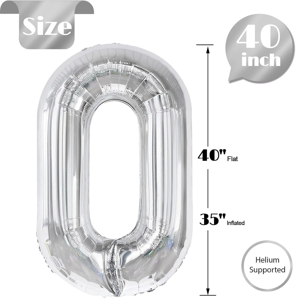 Silver Number Balloons by [Brand Name] - 40 Inch 0 Balloon for Birthday Celebrations | Perfect Party Supplies