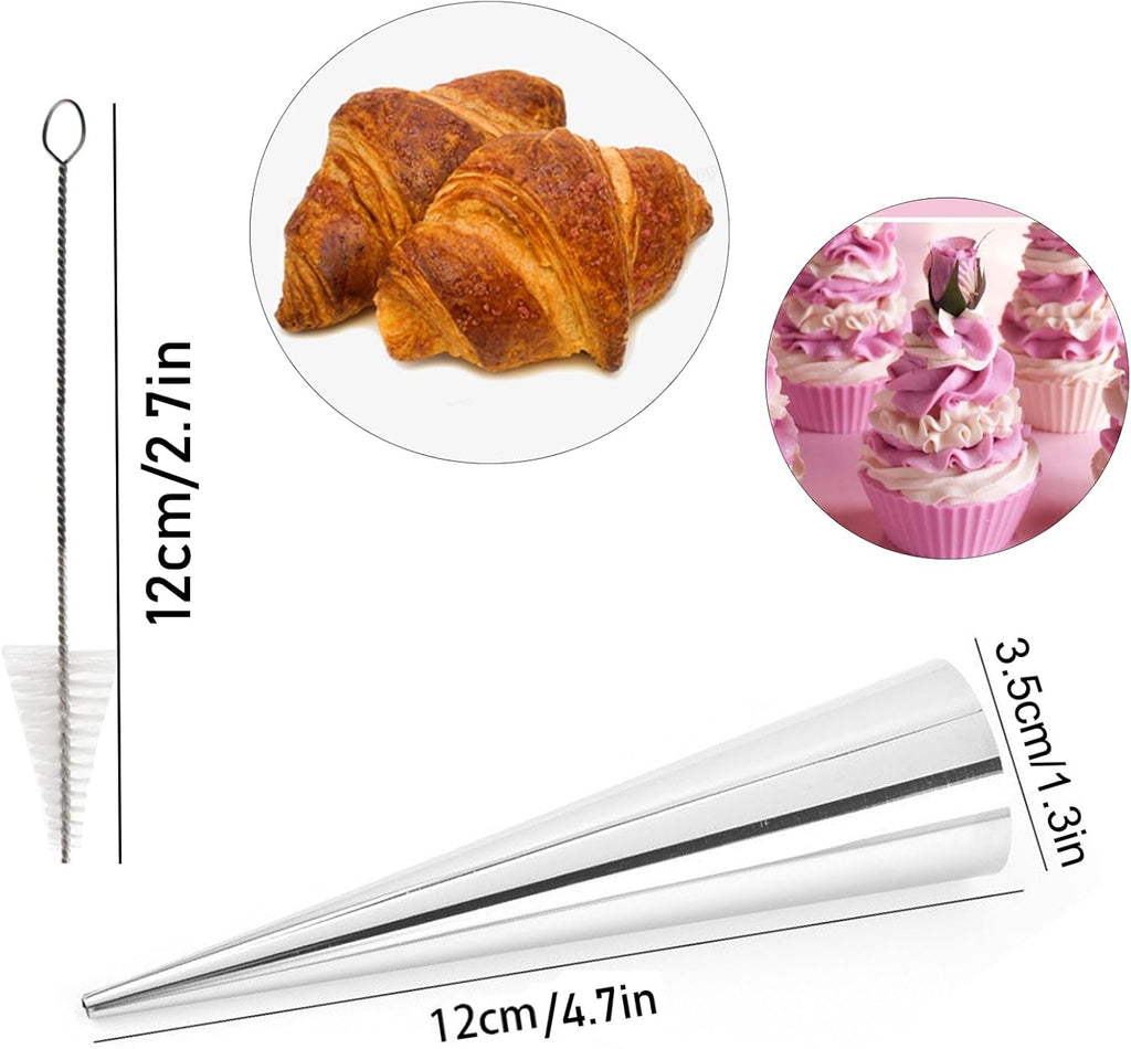 Skiennix 20-Piece Cream Horn Molds - Non-Stick Cannoli Tubes with Cleaning Brush | 4.7-Inch Baking Forms