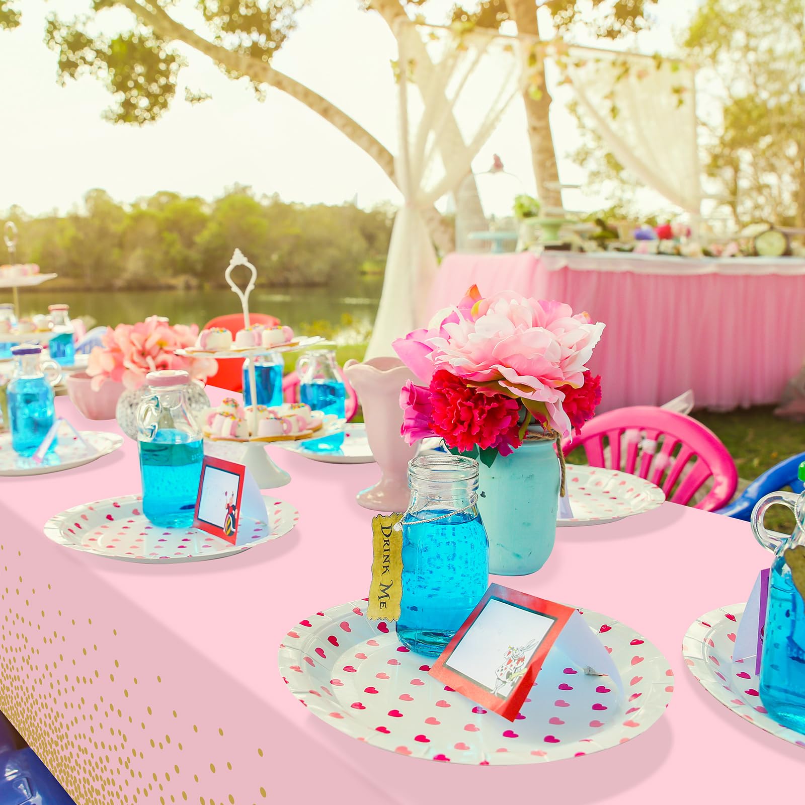 1 Pack Pink and Gold Plastic Tablecloth for Parties, Pink Disposable Table Cloth for Rectangle Tables, Gold Stamping Dot Confetti Light Pink Tablecloth for Birthday Wedding Baby Shower Party, 54x108"