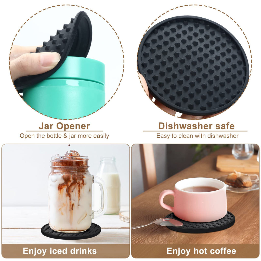 Eccliy 36 Pack Silicone Coasters for Drinks Nonslip Silicone Drink Coasters Cold Hot Heat Resistant for Table Tabletop Coffee Bar (Black)