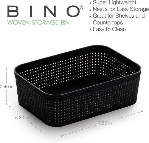 BINO Woven Plastic Basket - Stylish Space-Saving Storage | XS Black, 5-Pack | Jute Collection