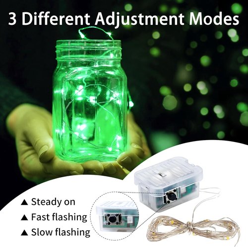 Green Fairy Lights - 12 Pack 7Ft 20 LED Twinkle String Lights | Battery Operated & Waterproof for Events