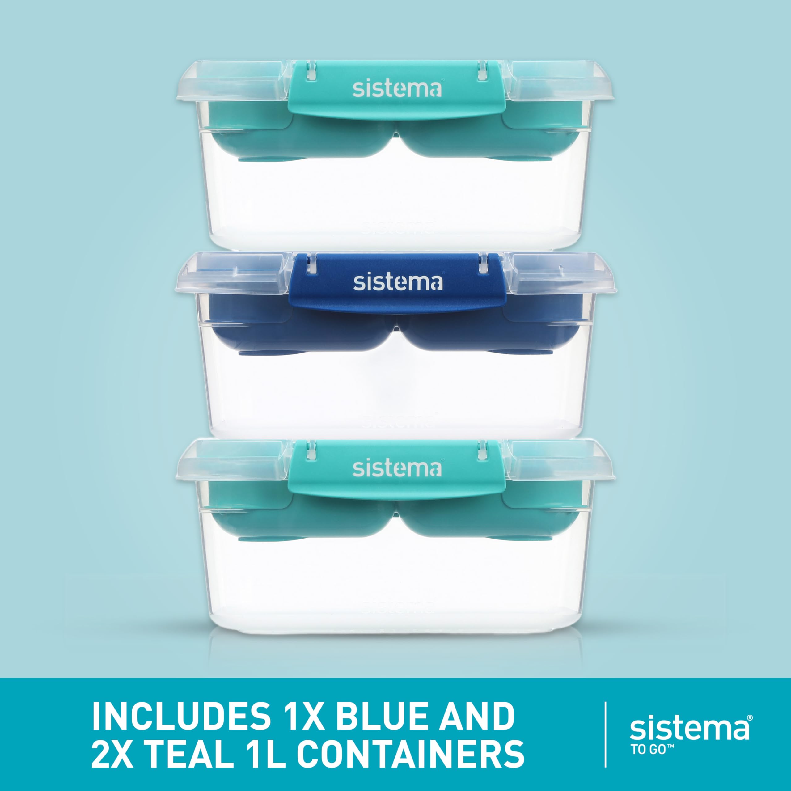 Sistema TO GO Stax Leakproof Food Storage Containers | 1 L | Airtight & Stackable Meal Prep Containers with Lids | Lunch Boxes | BPA-Free | 3 Count