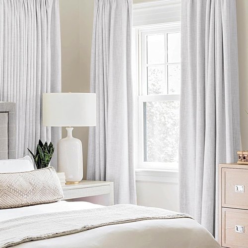 MIULEE Linen Blackout Curtains - 100% Thermal Insulated Room Darkening Drapes | Grayish White, 42x63 Inch (2 Panels)