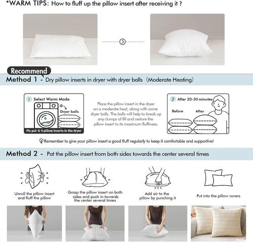 MIULEE Throw Pillow Inserts - 100% Virgin Fiber Filling | Pack of 2, 18x18 Inch for Bed & Couch