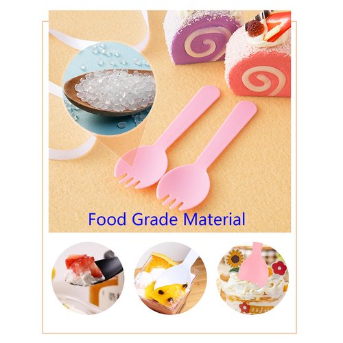 100PCS Disposable Plastic Sporks, Individually Wrapped Forks for Ice Cream, Cake, 4.2 Inch Mini Spoons and Sporks for Desserts, Yogurt, Fruit, Salad （Pink）