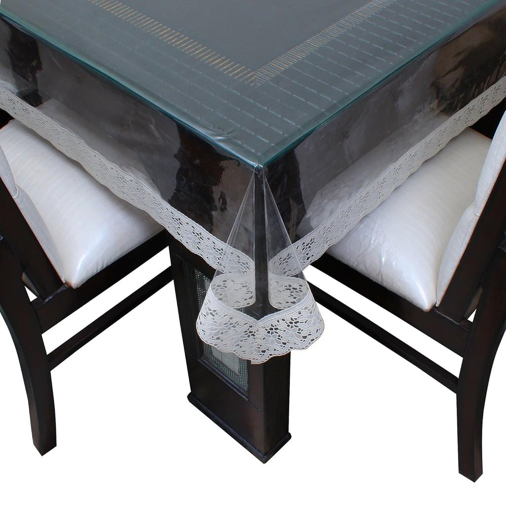 SNDecor Indoor Outdoor Heavy Duty Premium Crystal Clear Vinyl Tablecloth, Waterproof Wipeable Plastic Protector Cover for Tables (White Lace, 70" x 120")