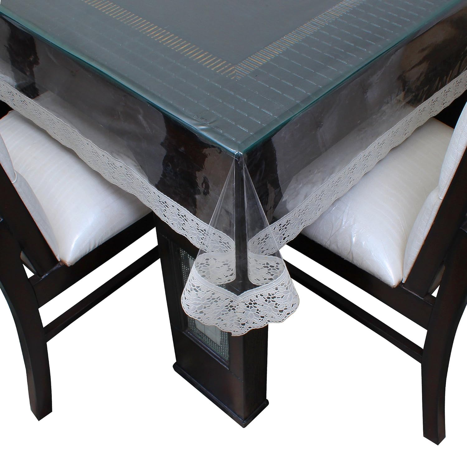 SNDecor Indoor Outdoor Heavy Duty Premium Crystal Clear Vinyl Tablecloth, Waterproof Wipeable Plastic Protector Cover for Tables (White Lace, 70" x 120")