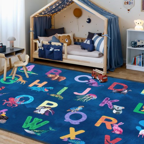 Truqual Classroom Rug Elementary Colorful Alphabet Kids Rugs for Playroom Machine Washable Nursery Rugs for ChildrenToddlers Bedroom