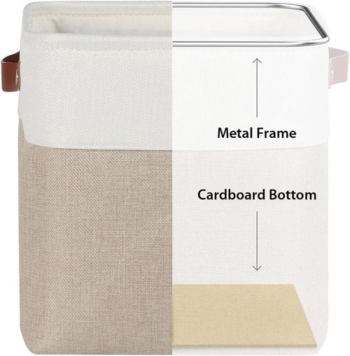 Kntiwiwo Fabric Storage Cubes - Foldable 10.5”x10.5”x11” Closet Organizers | 6-Pack Beige with PU Leather Handles