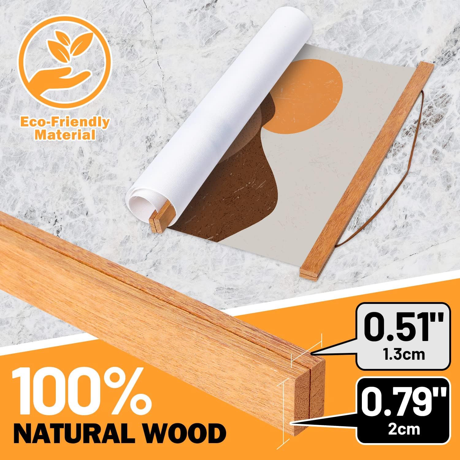 Benjia Magnetic Wooden Poster Frame - Light Wood Hanging Kit for Canvas Art (120cm / 47", Teak Color)