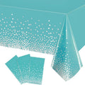Breling Disposable Tablecloth Set - Teal Blue & Silver Dot Design | 54 x 108 Inch for Parties & Events