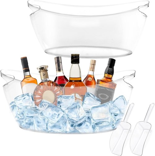 Ice Bucket 2 PCS for Parties 5.5 Liter Large Clear Champagne Beer Tub Mimosa Bar Supplies Kit Acrylic Plastic Wine Beverage Bucket with 2PCS Ice Bucket Scoop for Cocktail Bar& Mimosa Bar Supplies