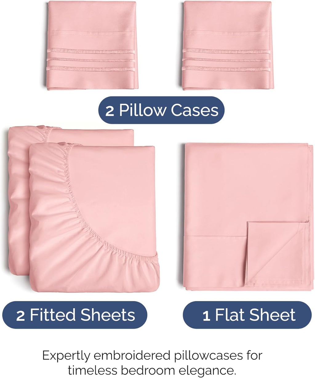 Regine Switzerland Split King Size 5-Piece Sheet Set - Comfy Cooling Bed Sheets - Luxury Hotel Quality - Deep Pockets, Soft, Wrinkle-Free - Oeko-Tex Certified - Baby Pink