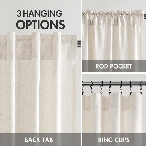 MIULEE Linen Curtains - Non-See-Through Privacy Drapes | Light Filtering, 52 x 84 Inches, Natural White