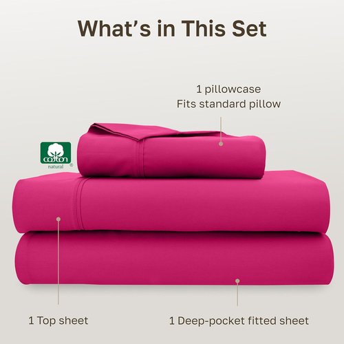 California Design Den Twin XL Bed Sheet Set - 100% Cotton, 400 Thread Count, Silky Sateen Weave, Hot Pink