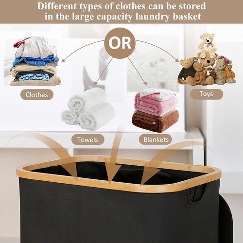 iEGrow Laundry Hamper - 110L Large Collapsible Basket with Lid & Handle | Removable Inner Bag - Black