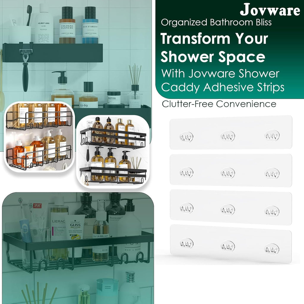 Skiennix Shower Caddy Adhesive Replacement Stickers - 4 Pack Sticky Pads with 3 Hooks for Easy Installation