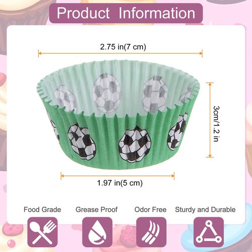 HARFINGTON 100 Count Cupcake Liners Soccer Cupcake Cups Standard Size Muffins Liners Papers Baking Cups Wrappers Greaseproof for Party Wedding Birthday