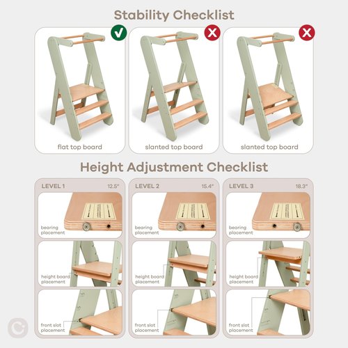Comfy Cubs Kids Step Stool for Ages 3+, 3 Height Adjustable Toddler Tower, Montessori Furniture Designed in The US - Toddler Standing Tower for Kitchen Sink & Bathroom Access - Natural Wood