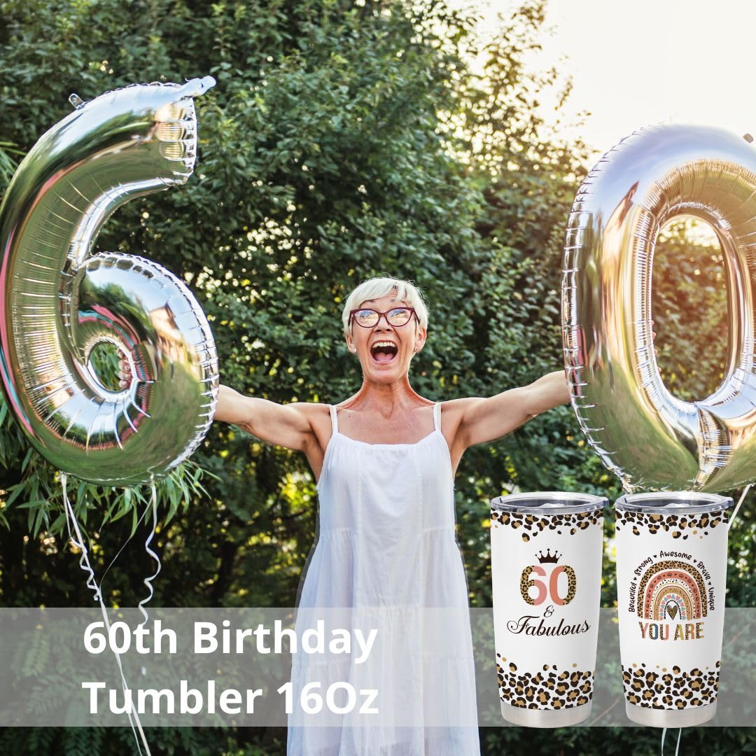 Vivulla68 Happy 60th Birthday Gifts For Women, 60 Birthday Gift For Women, Gifts For 60 Year Old Woman, 1965 Birthday Gifts Woman, Turning 60 Gifts, 60th Birthday Tumbler With Lid and Straw