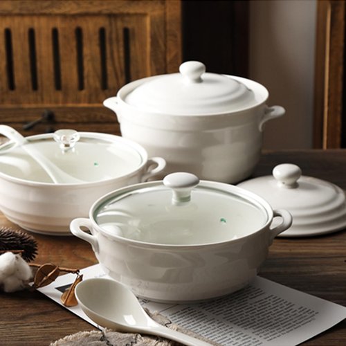 Hgjgwqh Ceramic Soup Tureen with Lid White Porcelain Serving Soup Tureen Round Ceramic Bowl for Restaurant Home Kitchen Decoration Microwave and Dishwasher Safe