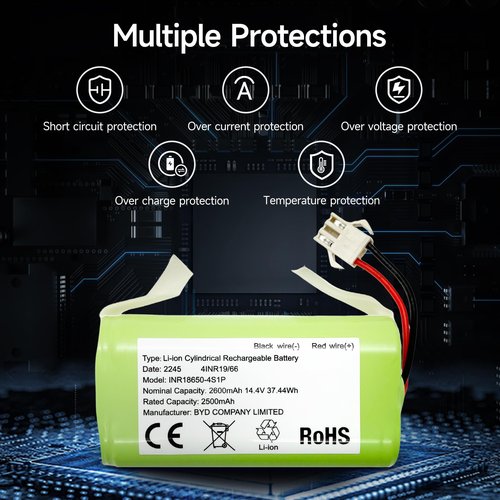 Replacement Battery for Amarey A800 A900 Eufy RoboVac 11 11S 11S Max 12 15C 15C Max 15T 25C 25C Max 30 30C Max 35C G10 Hybrid G20 G30 Edge Hybrid G30 Verge R500 R45 Vacuum OEM BYD14.4v 2600mAh