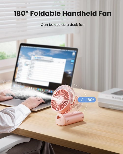 Gaiatop Portable Misting Fan, 180° Foldable Handheld, 3 Speeds USB Rechargeable, Spray Water Mist with LED Digital Display, Personal Cooling Mini Hand Fans for Travel, Hiking, Concert, Outdoor, Pink