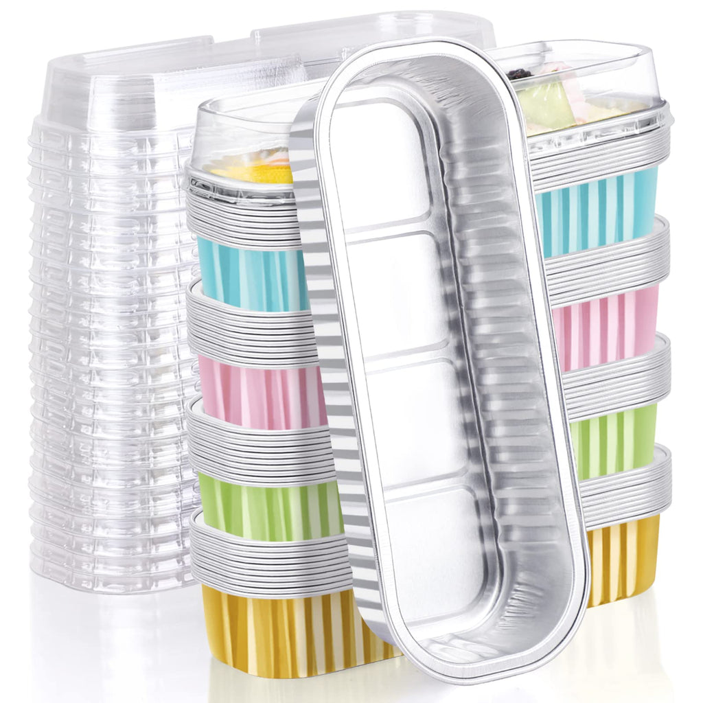 EUSOAR Aluminum Foil Cupcake Liners, 50pcs 5 Mixed Colors 6.8oz 6.5"x2.5"x1.2" Disposable Foil Ramekins Pan Tin with Lids，Cupcake Baking Cups Containers, Creme Brulee Ramekins Pan
