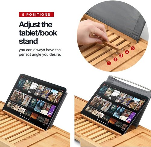 Luxury Foldable Bathtub Tray Caddy - Waterproof Wooden Organizer for Wine, Books & Phones | Expandable Size Fits Most Tubs