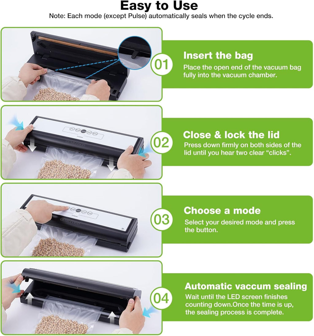 Skiennix Automatic Vacuum Sealer Machine - 5-in-1 Food Sealer with 10 Storage Bags for Moist & Dry Food