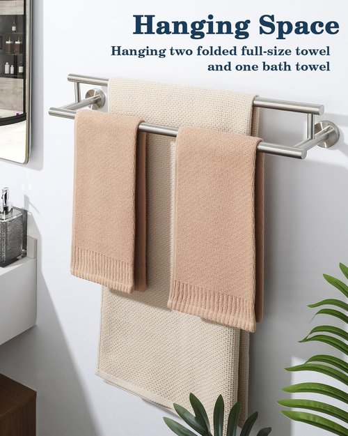 Alise Double Towel Bar Brushed Nickel,24" Towel Racks for Bathroom Wall Mounted,Bathroom Towel Rack SUS304 Stainless Steel Bathroom Towel Holder Quick Drying Hand Towel Holder Towel Bar for Walls