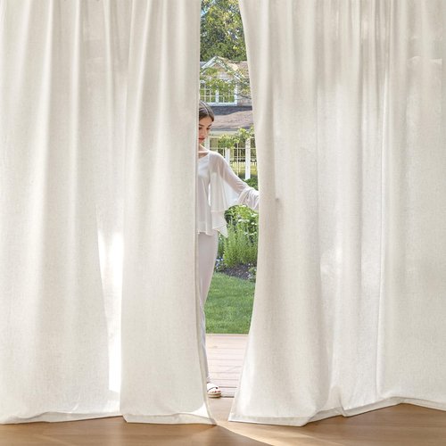 MIULEE Linen Curtains - Non-See-Through Privacy Drapes | Light Filtering, 52 x 84 Inches, Natural White