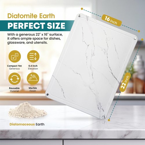 Extra Large Stone Drying Mat For Kitchen Counter, 22"X16", Stone Dish Drying Mat, Quick Drying Matt Kitchen Counter, Super Absorbent Diatomaceous Earth Dish Drying Stone, Fits Most Dish Racks