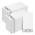 Goodluck 200-Pack Linen-Feel Disposable Guest Towels – Soft and Absorbent Paper Hand Towels for Bathroom or Kitchen – Elegant White Napkins with Silver Design for Parties, Weddings, Dinners Events