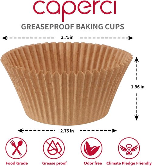Caperci Jumbo Cupcake Liners - 300-Count Natural Muffin Baking Cups | Upgraded Grease-Proof, No Smell