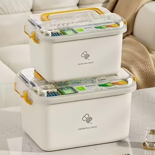 Drllepwoo Plastic Medicine Storage Organizer & First Aid Box, Medicine Box with Handles, Multipurpose Medical Supply Organizer with Removable Tray for Home, Office & Travel（small）