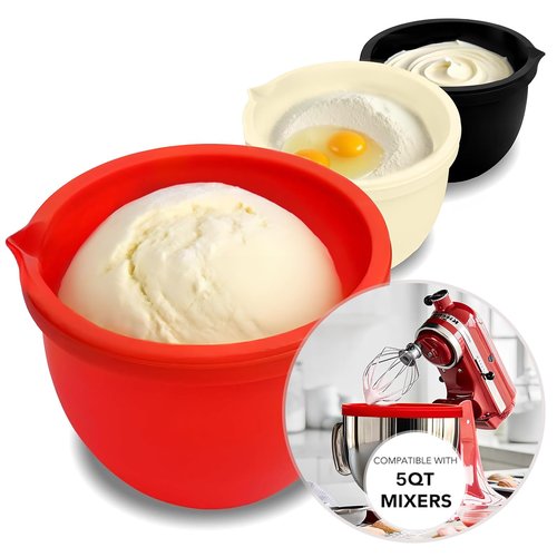 Silicone Bowl Liners for KitchenAid 5 Qt Tilt-Head Stand Mixer, Thicker Non-Stick Mixer Bowl Liners, Odorless Heat & Cold Resistant, Easy Clean, Set of 3 with Lids