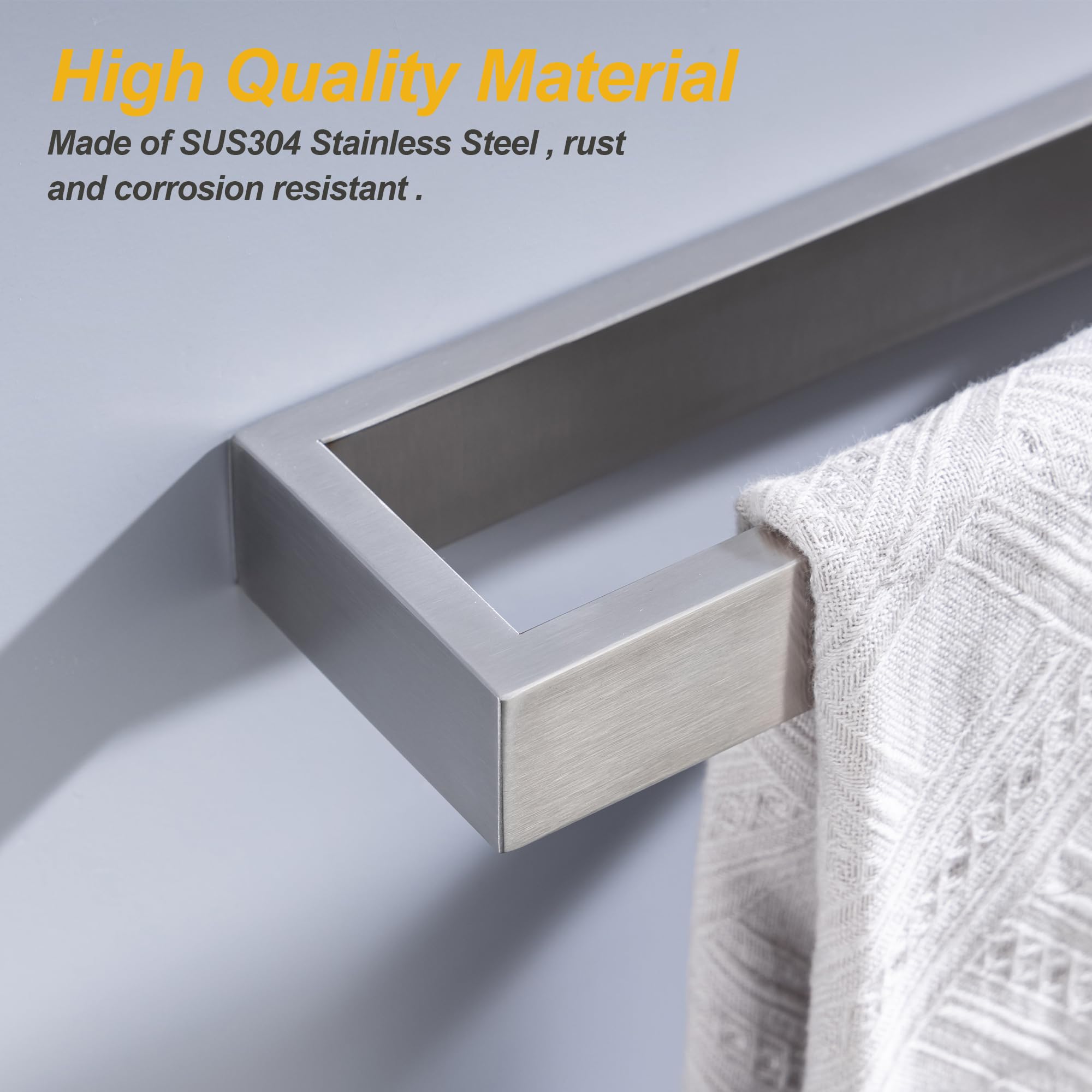 Xiarnotogi Towel Bar, 9 Inch Hand Towel Holder Wall Mount, Towel Racks for Bathroom Accessories, Stainless Steel Towel Ring Hardware (Brushed Nickel, 1 Pack)