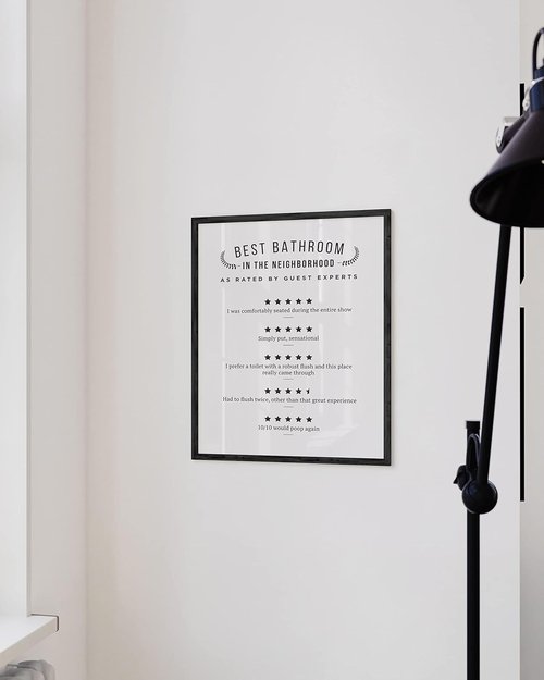 HAUS AND HUES Bathroom Signs - Funny Toilet Decor Wall Art with Black Frame (12x16)