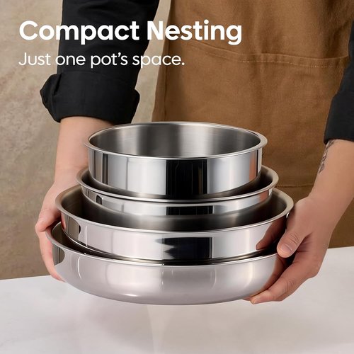 CAROTE 13 PCS Tri-Ply Stainless Steel Cookware Set - Induction Ready, Detachable Handle, Oven Safe