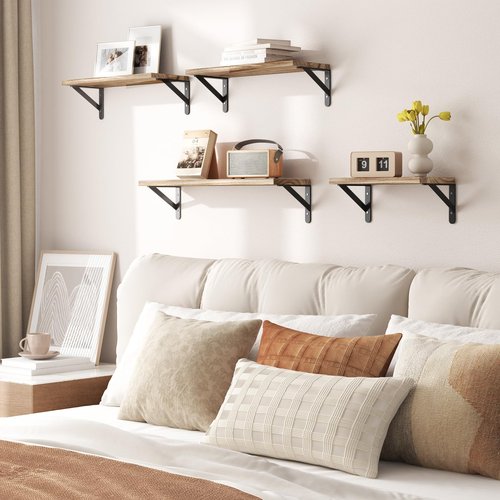 YGEOMER 4 Pack Wall Shelves Floating Shelves for Bedroom, Bathroom Storage, Living Room and Kitchen Farmhouse Decor(Different Sizes)