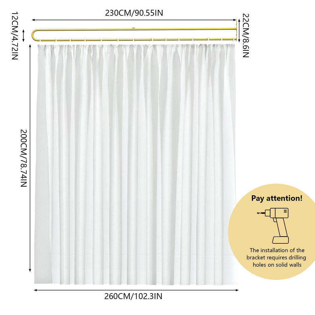Gtouse Privacy Curtains for Room Divider, Metal Support Wall Mounted Privacy Curtain, U-Shape Portable Room Divider Curtains for Fitting Room Beauty Salon Bedroom and Hospital,1 Panel, 8.53ft (White)