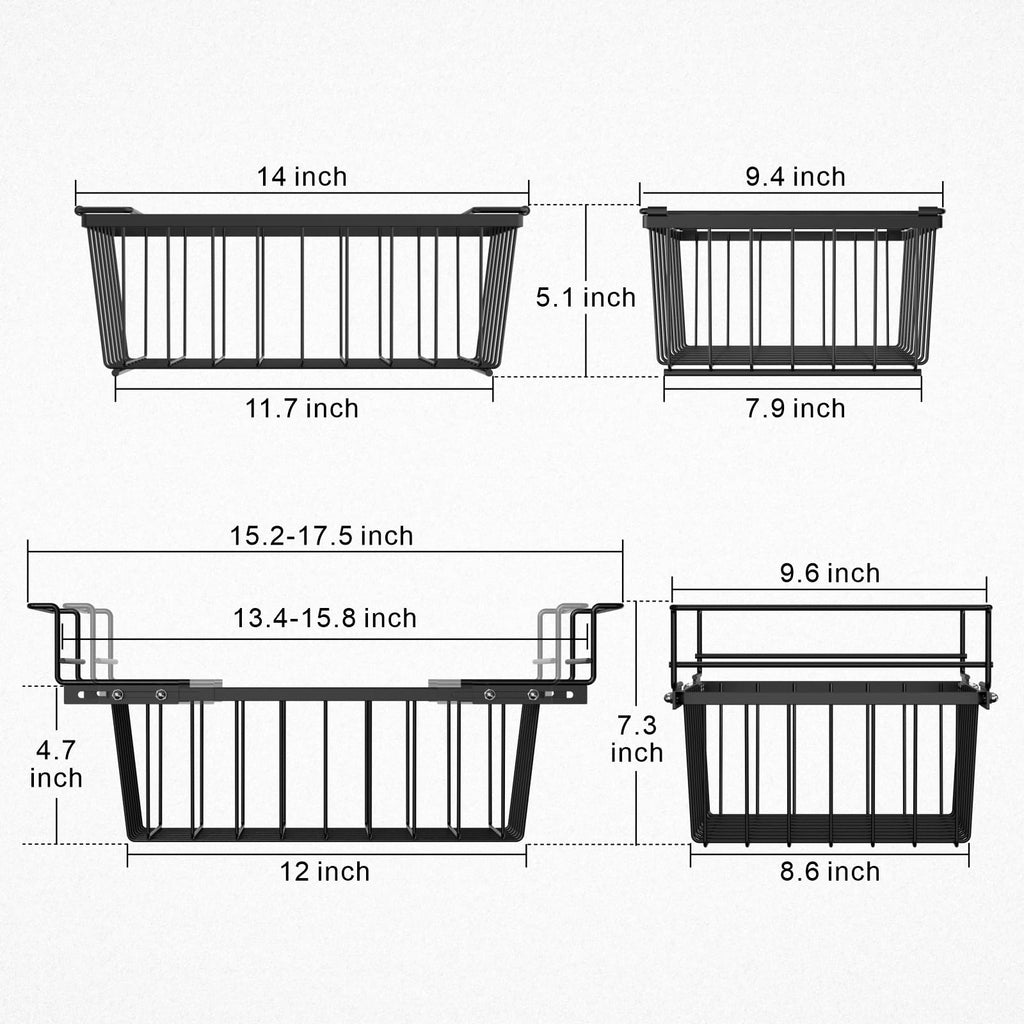 iSPECLE Chest Freezer Organizer Bins- 15.2" ~ 17.5" Freezer Baskets for Chest Freezer, Fit 5 Cu.Ft, Adjustable Hanging Baskets, 2 Pack Black