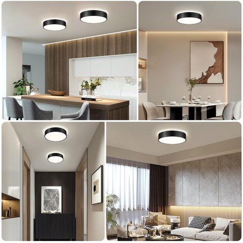 Goomavi Black Flush Mount Ceiling Lights, Modern Dimmable 5CCT Close to Lighting Fixture, 2700K-6000K LED Round Ceiling Lamp for Bedroom, Bathroom, Dining Room, Living Room-15.8in